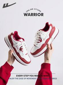 WARRIOR 战士女滑板鞋春夏轻便舒适透气简约风格休闲时尚运动鞋全年适用耐磨全天穿着训练运动鞋跑步鞋情侣休闲鞋 - 白/紅 - 查看 6