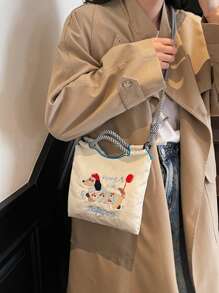 Fashionable Cartoon Dog Mini Crossbody Bag For Women, Versatile Handbag, Contrast-Color Embroidery Commuter Shoulder Bag, Phone Pouch