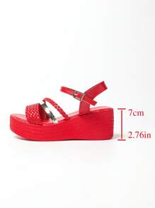 Women's Woven Strap Single Buckle Open Toe Casual Non-Slip Thick Sole Comfortable Wedge Sandals, Suitable For Pants And Skirts - Red - View 9