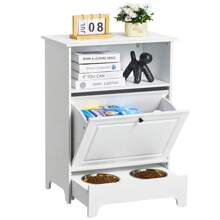 Elevated Dog Feeding Station With Two Bowls And Storage Cabinet For Food And - White - View 1