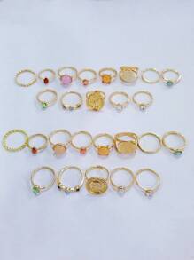 13 件/套复洛克金属肖像果冻色戒指（随机 2 种颜色），女士日常配饰和节日礼物
