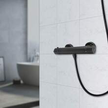 InSyoForeverEC Miscelatore termostatico per doccia, rubinetto miscelatore termostatico per doccia in ottone con pulsante di sicurezza 38°C per doccia, bagno, nero