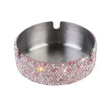 Rhinestone Studded Stainless Steel Ashtray, Creative High-End Home & Office Use Gifts Birthday Graduation - Pink - View 1