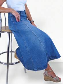 Paulo Due Flared Maxi Denim Skirt - Medium Wash - View 3