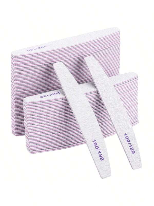 Conjunto de 50 peças de lixas e polidores de unha de grão 100/180, ferramentas de manicure profissional de dupla face com placa de lixa, adequadas para unhas de acrílico