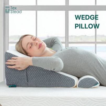 Memory Foam Wedge Pillow Set, For Back, Leg & Knee - Triangle Pillow With Removable Covers (Link 1 - 1pc 15*6*3 Inches) (Link 2 - 2pcs 20*20*10 Inches + 15*6*3 Inches)