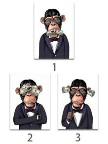 1/3Pcs, Optional Frame, Monkey Canvas Wall Art Deco, Classic, Modern Styles - Animal Theme Ink Art Prints - Indoor & Outdoor Use, Home Office, Living Room, Bedroom, Bathroom, Restaurant Decor - Spring & Summer Seasonal
