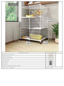 Large Indoor Cat Villa With Pet Hammock, Cat Bathing Cage, Litter Box, Double-Decker Swing & Fence, Anti-Jump Cat Cage