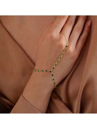 1 件复古绿色水钻指节手链，简约波西米亚风格手链适合女性日常佩戴