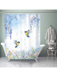 1pc/4pcs Floral Print Multipurpose Bathroom Decor Set Includes: Waterproof Shower Curtain With 12 Hooks, Bathroom Anti-Slip Mat, U-Shaped Toilet Mat, Round Toilet Lid Mat - Suitable For All Bathroom Scenes Back To School