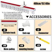 Carril multiusos de 4 en 1 Nano Silent, con soportes de instalación superior/lateral de doble cara, se puede instalar sin taladrar con adhesivo o con instalación atornillada, infinitamente extensible y recortable, aplicable para cortinas, visillos, cortinas de ducha, divisores de ambientes, armarios, roperos, accesorios de baño