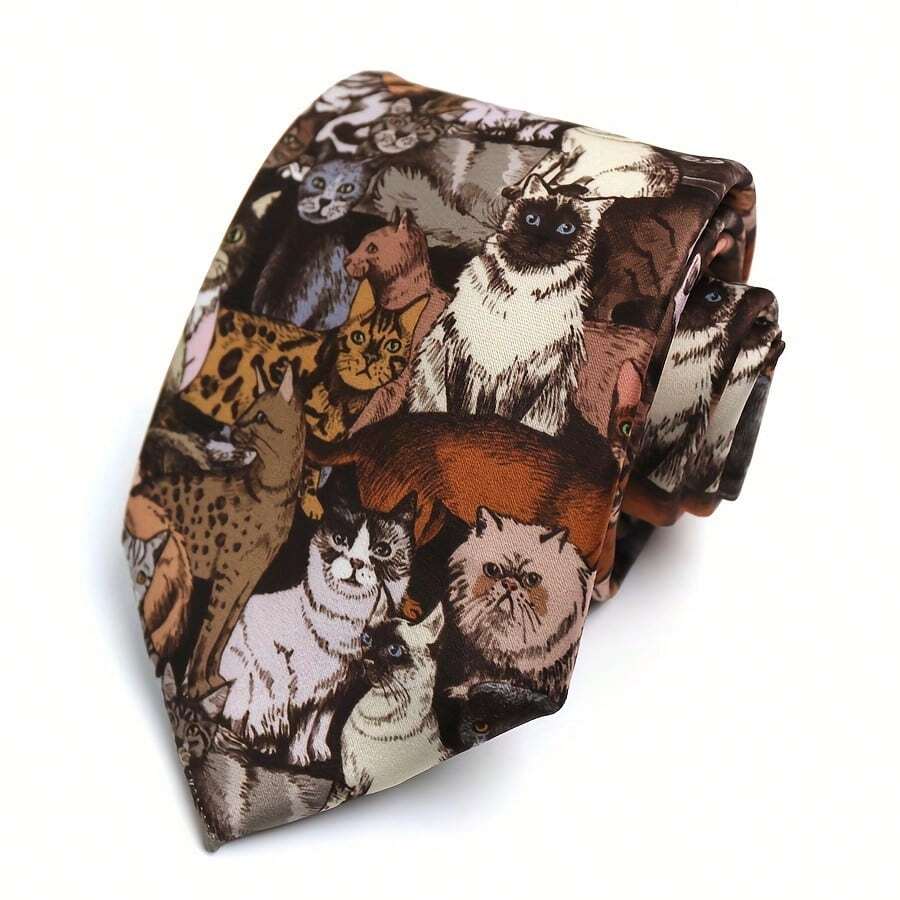 1pc Unique Cat Print Casual/Party Tie, Suitable For Men And Women, Gift For Dress For Christmas Decor