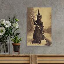 Framed Halloween Decor Posters Black Cat Witch Canvas Wall Art Vintage Spooky Print Gothic Room Family Dark Academia Decorations Creepy Picture Poster Aesthetic, Creative Home Decoration, High Quality Decorative Posters, Dormitory, Gym, Bar, Cafe, Arcade, Room Living Room Wall Decoration Painting, Perfect Gift. - 框架 - 查看 2
