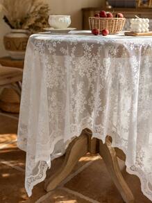 1pc White Lace Tablecloth, Simple & Romantic Lace Table Cover Suitable For Holidays, Parties, Banquets, Restaurants, Weddings, Home Dining Table Decor