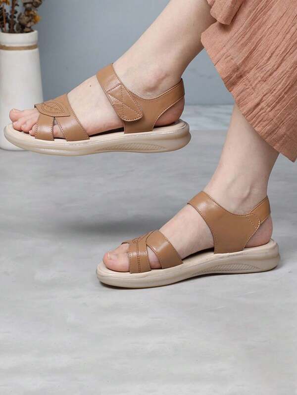 Sandalias deportivas casuales de mujer con bloqueo de color, estilo sencillo y a la moda, suela blanda cómoda antideslizante resistente al desgaste, sandalias planas de mujer.