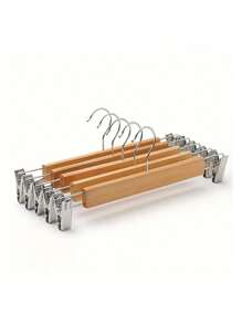 1/5/7pcs Wooden Pants Rack, Wooden Pants/Skirt Hanger With 2 Adjustable Clips And Anti-Rust Hooks, Space Saving Storage Box For Bedroom, Closet, Cabinet, Home, Dorm