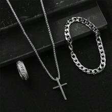 Conjunto de joyería de 3 piezas con colgante de cruz negra, collar de cadena de caja minimalista para hombres