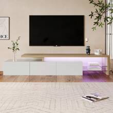 Rosahqnda TV Cabinet, TV Stand With High-Gloss Glass Shelves, TV Lowboard With 3 Drawers, TV Shelf For Living Room, Dining Room And Bedroom, 200 X 39 X 42 Cm - trắng - Xem 5