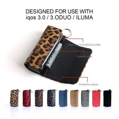 1 peça é adequada para IQO ILUMA / LUMA I PRIME, caixa com 20 HeatSticks, bolsa para armazenamento de ferramentas para fumar, material de couro PU com estampa de leopardo multicolorido, presente ideal para fumantes com grande capacidade, fácil de transportar, moderno e adequado para o Dia dos Pais, Ação de Graças e outros presentes de feriado para homens e mulheres