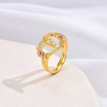 1pc Stylish Adjustable Rings With Heart, Letter, Geometric Pattern Design, Fashion Accessories, Ideal Gift