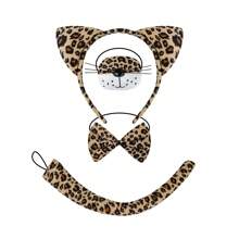 4件套时尚化妆舞会动物发带发卡道具批发豹纹发带豹纹猫耳朵发孔套装适合派对穿着化妆舞会穿着节日礼物生日礼物豹纹耳朵三件套+豹纹脸贴豹纹耳朵三件套+咖啡星纱裙舞会万圣节 - 彩色 - 查看 5