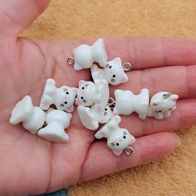 10pcs Cute Cat Jewelry Findings, Resin Animal Pendants, DIY Supplies For Earrings, Keychains & Other Handmade Crafts
