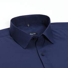 Men's Long Sleeve Dress Shirt, Good Quality, Slim Fit, Microelasticity - Navy Blue - View 2