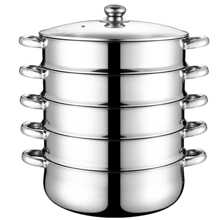 5-Layer Steamer Pot Steamer Vegetable Potato Steamer Stainless Steel Stackable Steamer Pot With Glass Lid - Silver - View 2