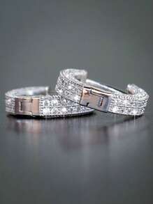 1 Pair Elegant Full Crystal Minimalist Versatile Hoop Earrings, Fashion Suitable For Men & Women, Suitable For Parties, Gatherings, Daily Wear, Performances - View 4