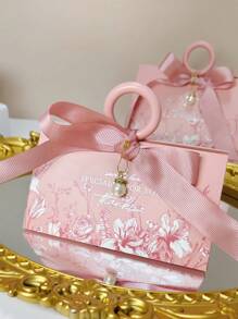 Elegant European Style Gift Box, Triangle Shaped Pearl Floral Design, Creative High-End Wedding Candy Box, Handbag For Mother's Day, Wedding, Birthday, Anniversary And Holiday Party Gift Packaging, Suitable For Candy, Chocolate, Candy And Other Items