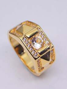 奢华经典情侣戒指套装，女士方晶锆石戒指和男士派对订婚结婚珠宝，情人节礼物