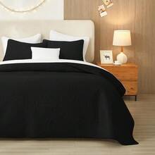 Juego de edredón negro tamaño queen, colcha ligera de verano, juego de ropa de cama tamaño Queen suave - Negro - Ver 1