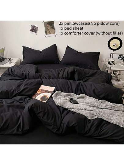 4 件套纯色绗缝床上用品套装，1 件羽绒被套，1 件床单和 2 件枕套，不含枕芯或填充物，简约纯色拼布床上用品套装，适用于卧室装饰，可机洗，万圣节礼物