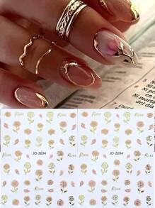 2pcs 3D Japanese Pink Petal Embossed Nail Art Stickers Elegant Retro Vintage Red Rose Flower Self Adhesive Transfer Nail Decorations Decals DIY