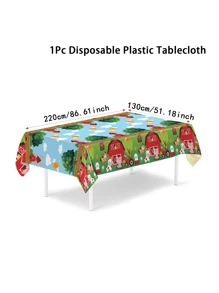 1 pezzo Tovaglia da 220x130cm con motivi di animali da fattoria, forniture per feste di compleanno a tema fattoria, decorazioni per feste a tema fattoria con casa rossa, mucca, cavallo, pecora, tovaglia rettangolare per decorazioni per feste di compleanno