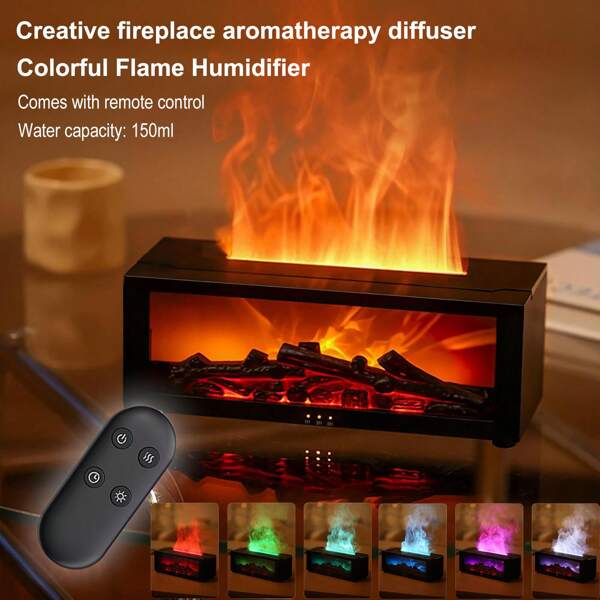 SULVGO Essentieller Duftöldiffuser für den Kamin, Aromatherapie Diffuser, 150ml Ultraschall Kaltnebelbefeuchter, 7 Farbige Feuereffekt Diffuser mit Fernbedienung, Automatische Abschaltung bei Wassermangel und Timer für Zuhause und Büro