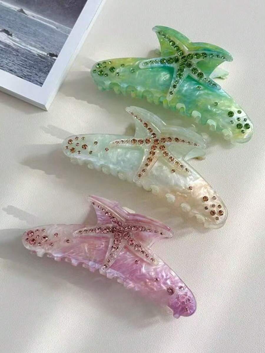 1 Stück Seestern Strass minimalistischer Mode Haarklammer, süßer Haarschmuck für Teenager - Verschiedenfarbig - Übersicht 1