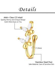 CIZME Fake Nose Ring Multi-Style Nose Rings Butterfly Heart Star Flower CZ African Nose Cuffs Golden/Silvery Golden Faux Septum Nose Rings Clip On Nose Jewelry For Woman Non Pierced Jewelry - Fake Nose Ring - View 3