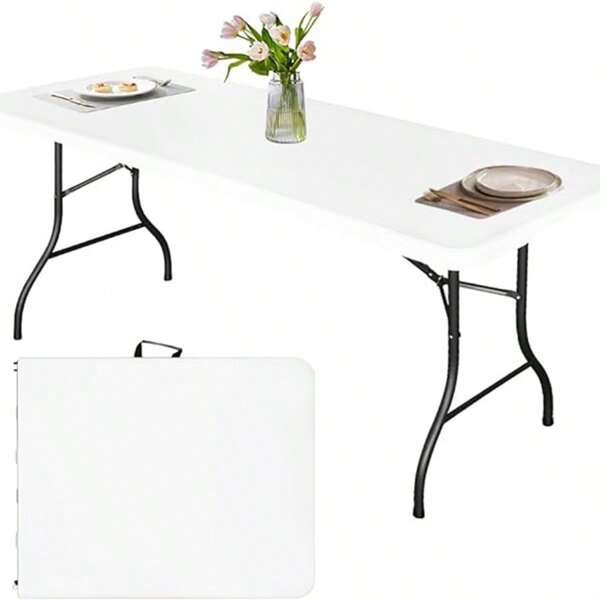 Folding Half Portable Foldable Table For Parties Backyard Events (White, 6 FT)