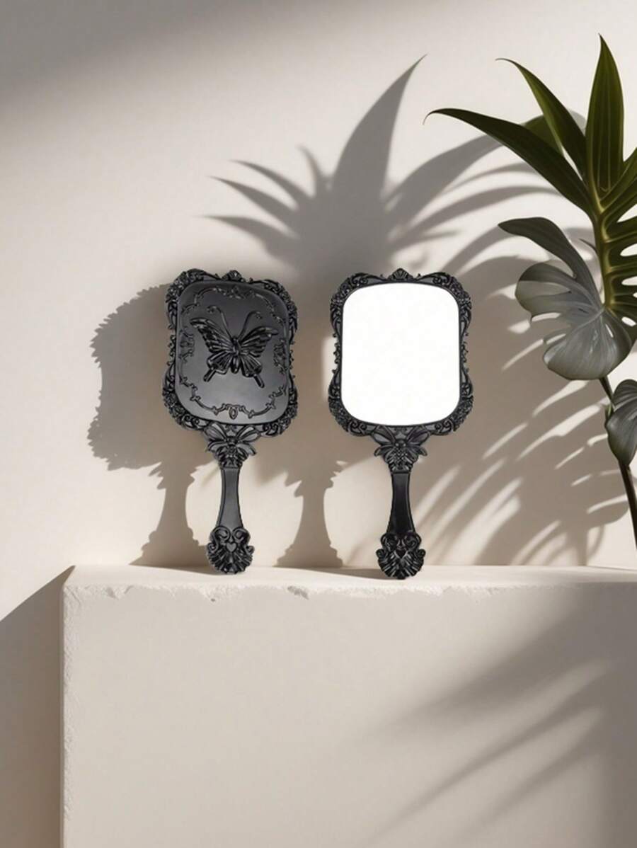 1 件黑白复古蝴蝶图案化妆镜，便携式旅行设计，母亲节的绝佳礼物