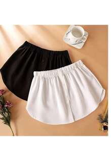 2pcs Adjustable Women's Shirts With Extended Hem, Casual Layered Fake Top, Bottom Sweeping Shirt, Semi Long Mini Skirt, Shirt Extension Chain, Black, White - Multicolor - View 5