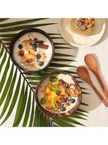 Ensemble de bols en coquille de noix de coco faits main avec cuillère - non chargé, matériau en bois doux, idéal pour les salades, les fruits et les céréales. Cadeau de la Fête des Mères, bol en noix de coco