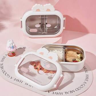 A Stainless Steel Insulation Bento Box With Rabbit Theme, Leak-Proof, Compartment For Schools, Offices, Camping And Picnics, Rust-Proof And Heat-Resistant,School Supplies