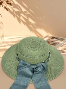 1 Piece Bohemian Straw Hat, Foldable Roll-Up Summer Hat, Perfect For Going Out, Beach, Or Party, Green