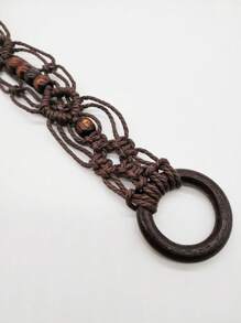 Hollow Out Woven Rhombus Pattern Polyester Belt, Versatile For All Seasons Summer, School Fall, Autumn, Halloween - Coffee Brown - View 3