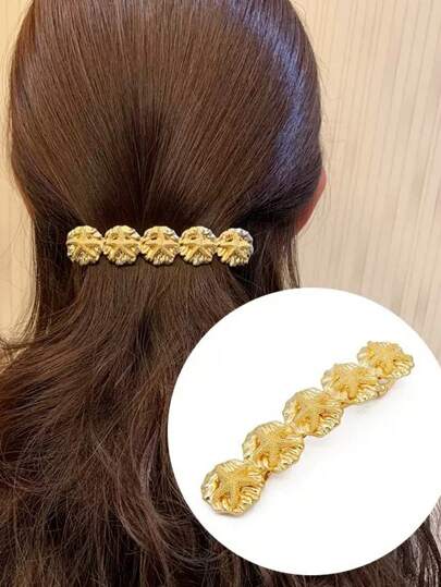 1pc Oversized European And American Minimalist Metal Spring Clip Circular Carved Hair Clip, Elegant Ponytail Accessory