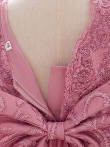 Baby Girls Embroidered Tulle Cute 1st Birthday Princess Dress, Suitable For Flower Girl, Wedding, Holiday Celebration, Fabric Floral Pattern Randomly Cut, Headband Not Included - Dusty Pink - View 9