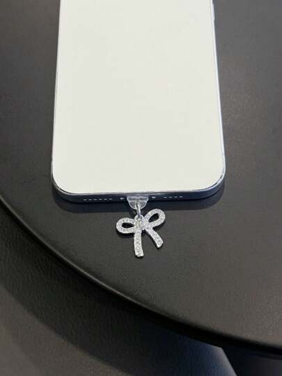 1 件金属水钻蝴蝶结饰物/手机充电口防尘塞/装饰吊坠/兼容 /Type-C 插头