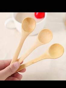 10 件木制长柄勺，用于吃汤、咖啡、蜂蜜、果酱和其他调味品，非常适合家庭喝咖啡和盛放创意菜肴，轻巧方便，适合圣诞节礼物和学校用品