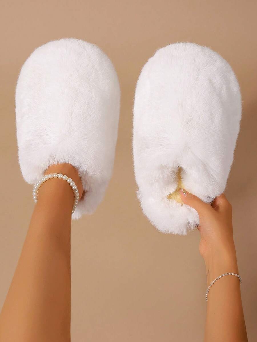 Men And Women's Fuzzy Scuff Slippers Memory Foam Winter House Slippers Bedroom Shoes Scuff Indoor Warm Slip On Soft Comfy Memory Foam Non-Slip Indoor House Shoes Faux Fur Slip Ons Faux Fur Slip Ons, Fluffy House Slippers For Women With Non-Slip Sole, Soft Plush Indoor Slippers - 白色 - 查看 1
